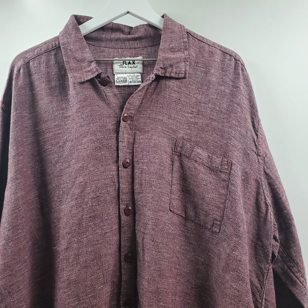 Flax Red Oversized Linen Button Up Shirt Lagenlook - Picture 2 of 5